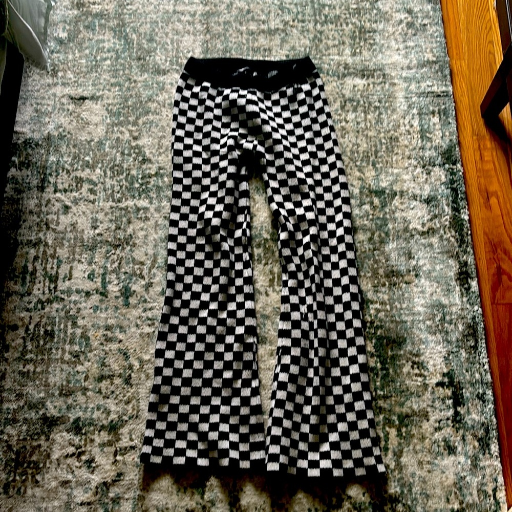Cozy blue blush hippie black and white gingham pants size medium